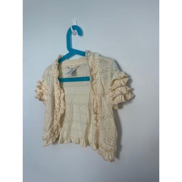Nanette Lepore Ruffle Knit Shrug Cardigan Women XS Cream Eyelet Cropped Boho - Picture 8 of 8